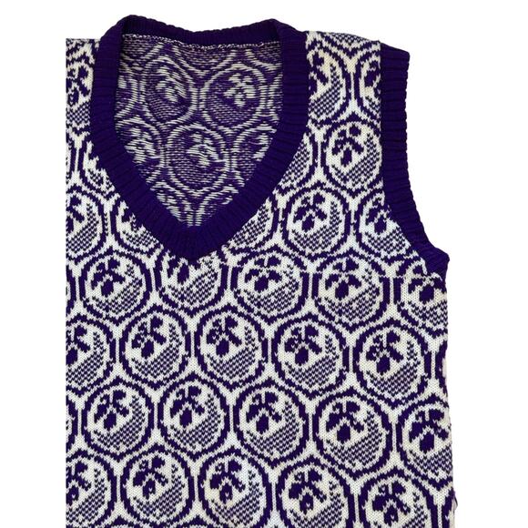 Vintage 90s Retro Knit Purple Sweater Vest Mens Medium Geometric Hipster Bold - Picture 2 of 5